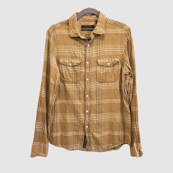 Deus Ex Machina Brown 100% Cotton Plaid Flannel Button Up Shirt Top Mens Size M - Picture 2 of 12